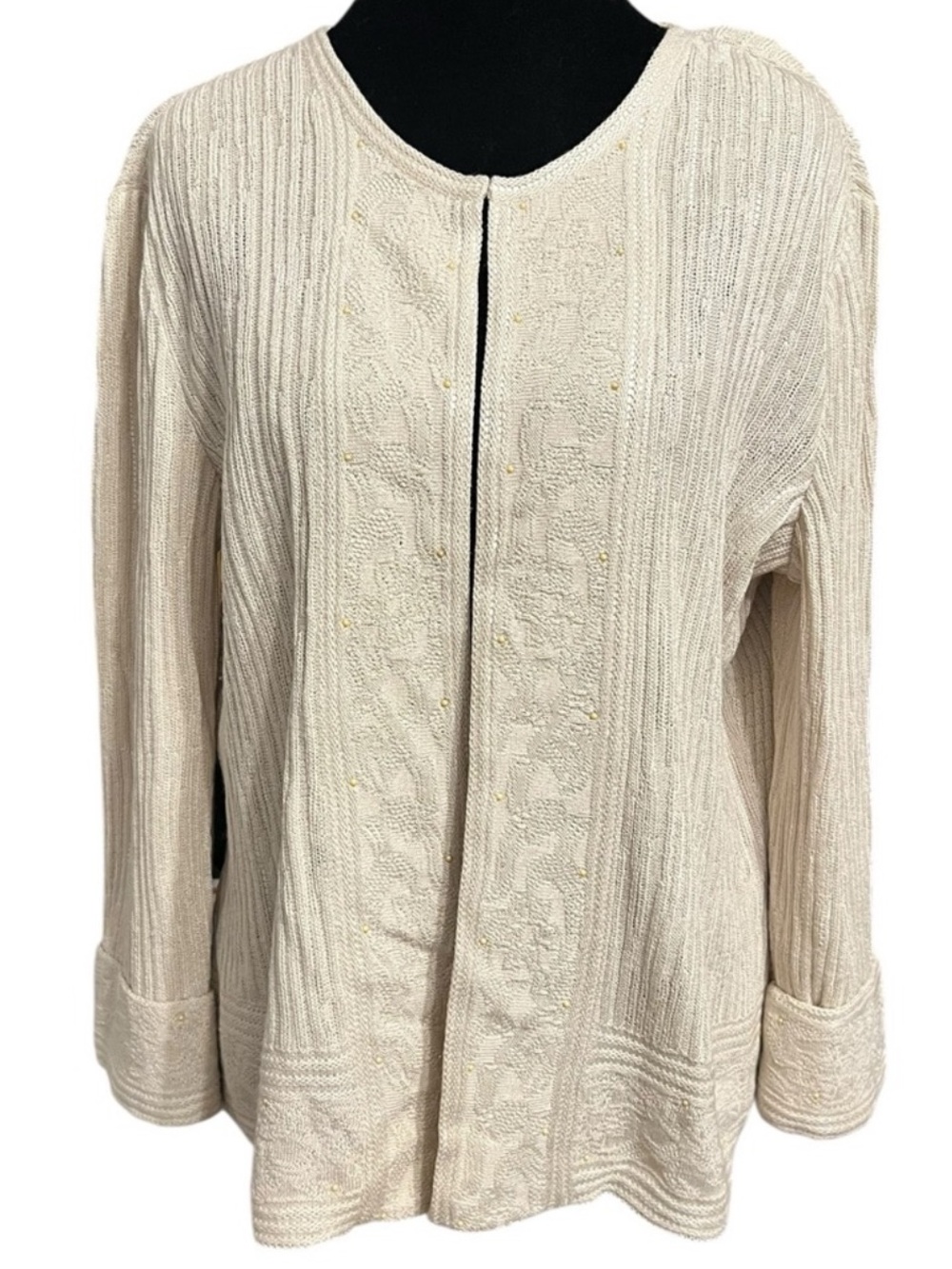 ST. JOHN EVENING Beige Cardigan Wool Blend Womens Size 8